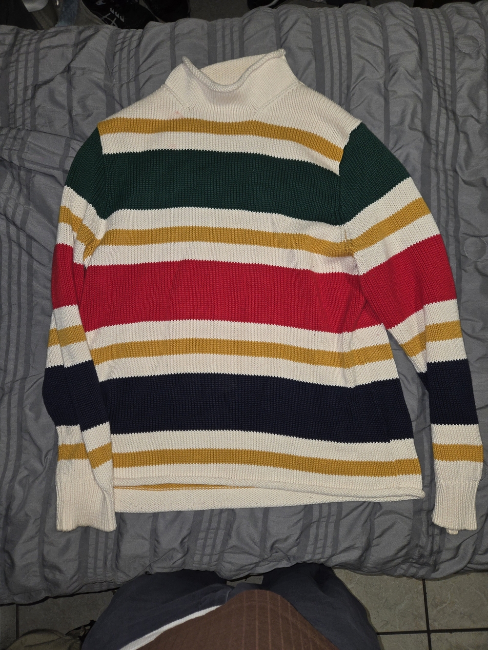 J. Crew Striped Rollneck Sweater in Cream, Green, Red, Navy & Gold